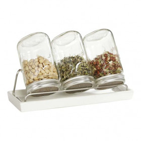 Kit 3 germoirs verre 1000ml avec support inox et plateau ceramique blanc